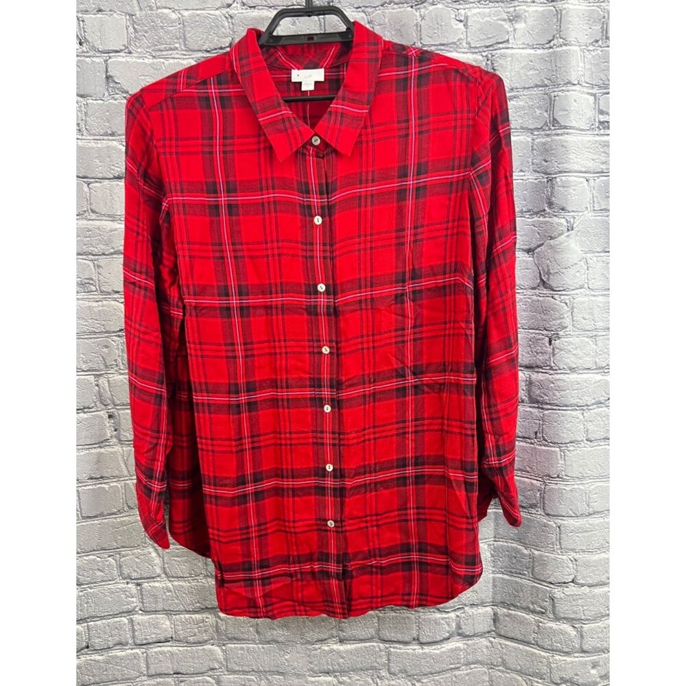 J. Jill Button-Front Plaid Tunic Top Scarlet Red Multi Size 2X NWT